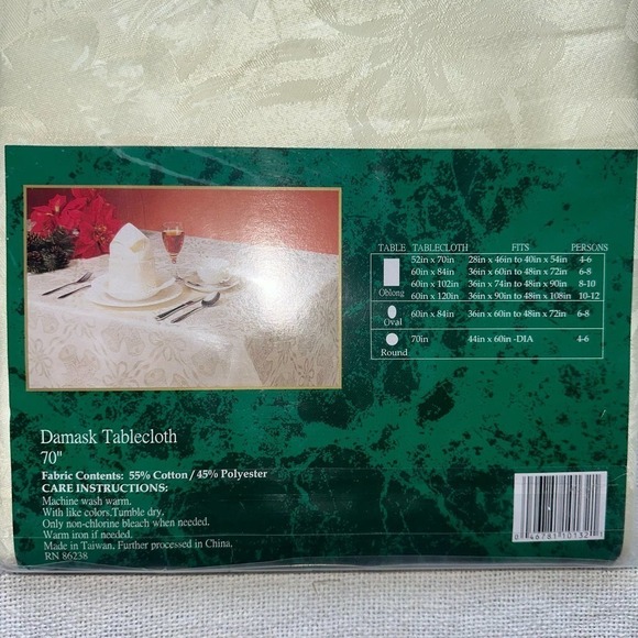 NIP Vintage Damask 70” Round Tablecloth Christmas Bells - Picture 5 of 9